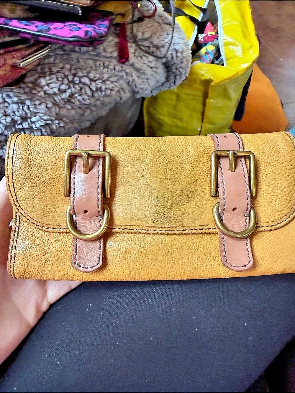 Fossil Zip Around Wallet in Yellow & Brown